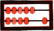 A wooden abacus with red beads