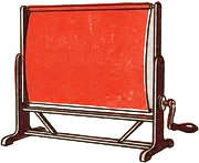 A hand-cranked cinema screen, unrolled
